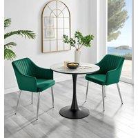 FurnitureboxUK Elina White Marble Effect Scratch Resistant Dining Table & 2 Calla Velvet Silver Leg Chairs in Green