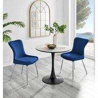 FurnitureboxUK Elina White Marble Effect Scratch Resistant Dining Table & 2 Nora Silver Leg Velvet Chairs in Blue