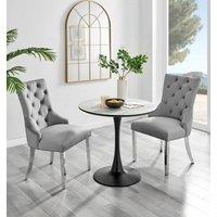FurnitureboxUK Elina White Marble Effect Scratch Resistant Dining Table & 2 Grey Belgravia Velvet Chairs