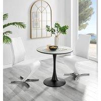FurnitureboxUK Elina White Marble Effect Scratch Resistant Dining Table & 2 Willow Faux Leather Chairs