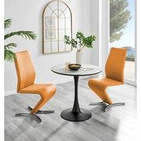 FurnitureboxUK Elina White Marble Effect Scratch Resistant Dining Table & 2 Willow Faux Leather Chairs in Mustard