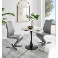 FurnitureboxUK Elina White Marble Effect Scratch Resistant Dining Table & 2 Willow Faux Leather Chairs in Grey