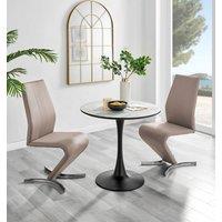 FurnitureboxUK Elina White Marble Effect Scratch Resistant Dining Table & 2 Willow Faux Leather Chairs in Beige