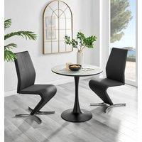 FurnitureboxUK Elina White Marble Effect Scratch Resistant Dining Table & 2 Willow Faux Leather Chairs in Black