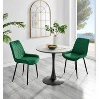 FurnitureboxUK Elina White Marble Effect Scratch Resistant Dining Table & 2 Pesaro Black Leg Velvet Chairs in Green