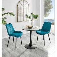 FurnitureboxUK Elina White Marble Effect Scratch Resistant Dining Table & 2 Pesaro Black Leg Velvet Chairs in Blue