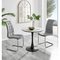 FurnitureboxUK Elina White Marble Effect Scratch Resistant Dining Table & 2 Murano Faux Leather Chairs in Grey