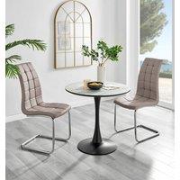 FurnitureboxUK Elina White Marble Effect Scratch Resistant Dining Table & 2 Murano Faux Leather Chairs in Beige