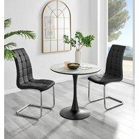 FurnitureboxUK Elina White Marble Effect Scratch Resistant Dining Table & 2 Murano Faux Leather Chairs in Black