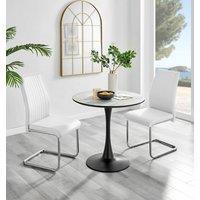 FurnitureboxUK Elina White Marble Effect Scratch Resistant Dining Table & 2 Lorenzo Faux Leather Chairs