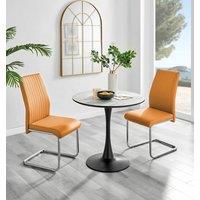 FurnitureboxUK Elina White Marble Effect Scratch Resistant Dining Table & 2 Lorenzo Faux Leather Chairs in Mustard