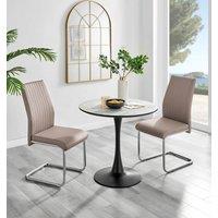 FurnitureboxUK Elina White Marble Effect Scratch Resistant Dining Table & 2 Lorenzo Faux Leather Chairs in Beige