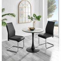FurnitureboxUK Elina White Marble Effect Scratch Resistant Dining Table & 2 Lorenzo Faux Leather Chairs in Black
