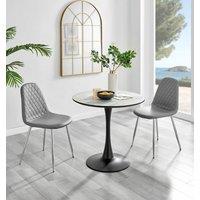 FurnitureboxUK Elina White Marble Effect Scratch Resistant Dining Table & 2 Corona Silver Chairs in Grey