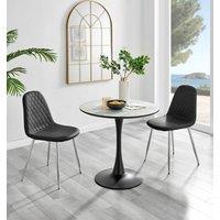 FurnitureboxUK Elina White Marble Effect Scratch Resistant Dining Table & 2 Corona Silver Chairs in Black