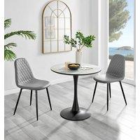 FurnitureboxUK Elina White Marble Effect Scratch Resistant Dining Table & 2 Corona Black Leg Chairs in Grey