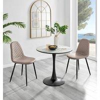 FurnitureboxUK Elina White Marble Effect Scratch Resistant Dining Table & 2 Corona Black Leg Chairs in Beige