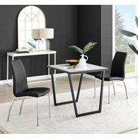 FurnitureboxUK Carson White Marble Effect Square Dining Table & 2 Faux Leather Isco Chairs in Black