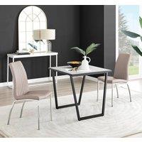 FurnitureboxUK Carson White Marble Effect Square Dining Table & 2 Faux Leather Isco Chairs in Beige