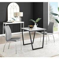 FurnitureboxUK Carson White Marble Effect Square Dining Table & 2 Faux Leather Isco Chairs in Grey