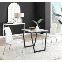 FurnitureboxUK Carson White Marble Effect Square Dining Table & 2 Faux Leather Isco Chairs