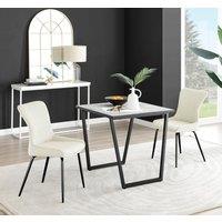FurnitureboxUK Carson White Marble Effect Square Dining Table & 2 Velvet Nora Black Leg Chairs in Cream