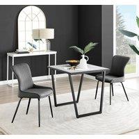 FurnitureboxUK Carson White Marble Effect Square Dining Table & 2 Velvet Nora Black Leg Chairs in Dark Grey