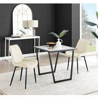 FurnitureboxUK Carson White Marble Effect Square Dining Table & 2 Velvet Pesaro Black Leg Chairs in Cream