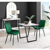 FurnitureboxUK Carson White Marble Effect Square Dining Table & 2 Velvet Pesaro Black Leg Chairs in Green