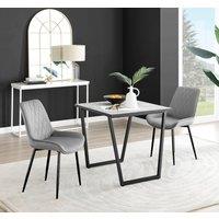 FurnitureboxUK Carson White Marble Effect Square Dining Table & 2 Velvet Pesaro Black Leg Chairs in Grey