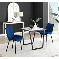 FurnitureboxUK Carson White Marble Effect Square Dining Table & 2 Velvet Pesaro Black Leg Chairs in Navy