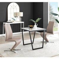 FurnitureboxUK Carson White Marble Effect Square Dining Table & 2 Faux Leather Willow Chairs in Beige