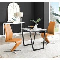 FurnitureboxUK Carson White Marble Effect Square Dining Table & 2 Faux Leather Willow Chairs in Mustard
