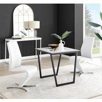 FurnitureboxUK Carson White Marble Effect Square Dining Table & 2 Faux Leather Willow Chairs
