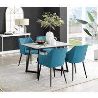 FurnitureboxUK Carson White Marble Effect Dining Table & 4 Calla Black Leg Chairs in Blue