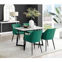 FurnitureboxUK Carson White Marble Effect Dining Table & 4 Calla Black Leg Chairs in Green