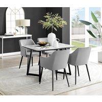 FurnitureboxUK Carson White Marble Effect Dining Table & 4 Calla Black Leg Chairs in Grey