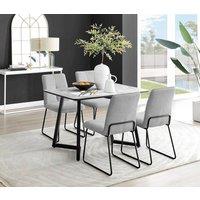 FurnitureboxUK Carson White Marble Effect Dining Table & 4 Halleyy Chairs in Light Grey