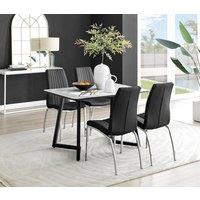 FurnitureboxUK Carson White Marble Effect Dining Table & 4 Isco Chairs in Black