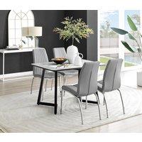 FurnitureboxUK Carson White Marble Effect Dining Table & 4 Isco Chairs in Grey