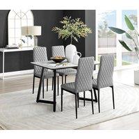 FurnitureboxUK Carson White Marble Effect Dining Table & 4 Milan Black Leg Chairs in Grey