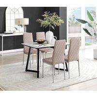 FurnitureboxUK Carson White Marble Effect Dining Table & 4 Milan Chrome Leg Chairs in Beige