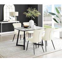 FurnitureboxUK Carson White Marble Effect Dining Table & 4 Nora Black Leg Chairs in Cream