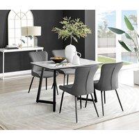FurnitureboxUK Carson White Marble Effect Dining Table & 4 Nora Black Leg Chairs in Dark Grey