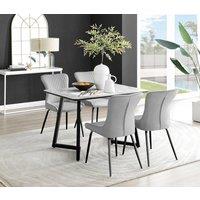 FurnitureboxUK Carson White Marble Effect Dining Table & 4 Nora Black Leg Chairs in Light Grey