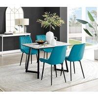 FurnitureboxUK Carson White Marble Effect Dining Table & 4 Pesaro Black Leg Chairs in Blue