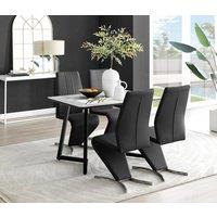 FurnitureboxUK Carson White Marble Effect Dining Table & 4 Willow Chairs in Black