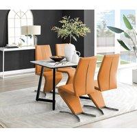 FurnitureboxUK Carson White Marble Effect Dining Table & 4 Willow Chairs in Mustard