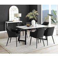 FurnitureboxUK Carson White Marble Effect Dining Table & 6 Calla Black Leg Chairs