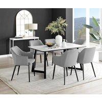 FurnitureboxUK Carson White Marble Effect Dining Table & 6 Calla Black Leg Chairs in Grey